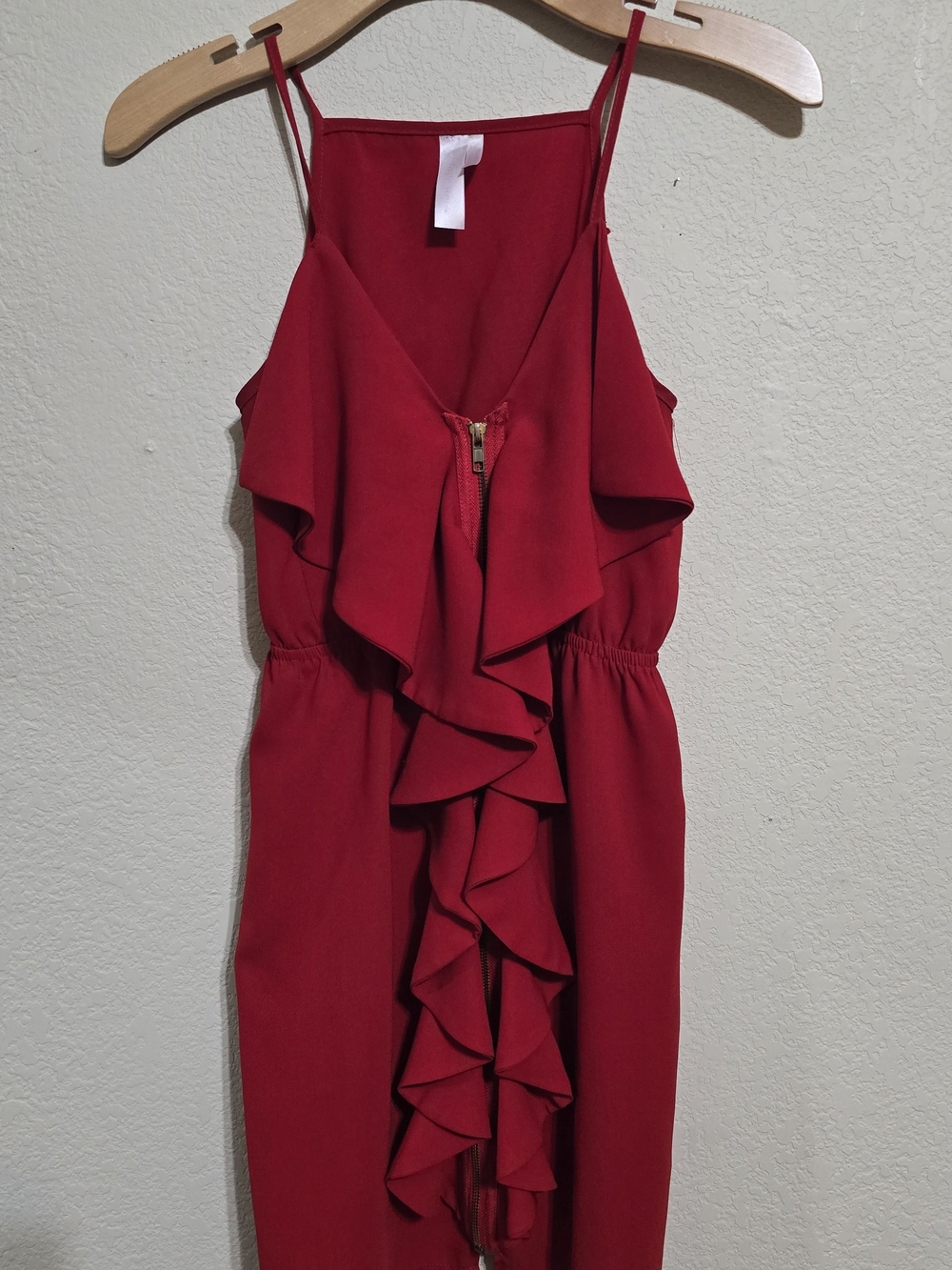 Love Notes Red Ruffle Front Spaghetti Strap Mini Dress